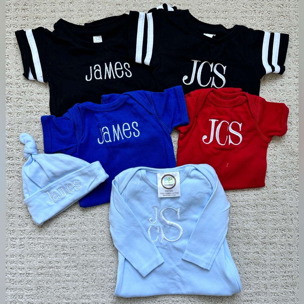 Personalized Baby Clothing Set - Black, Blue, Red